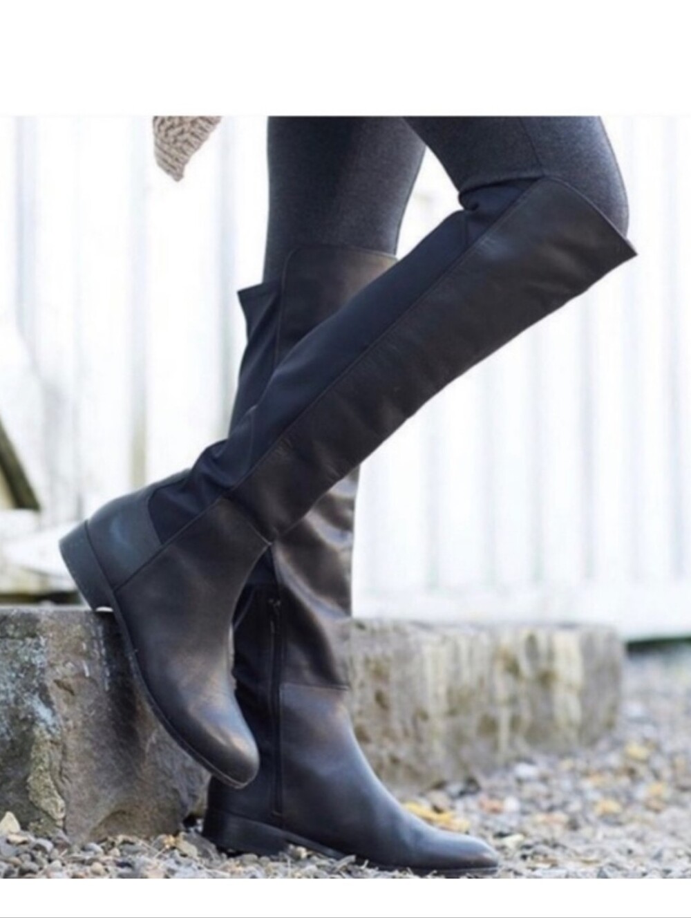 J. Jill Gee Wawa Leather & Stretch Riding Knee Black Boots Size 8.5
